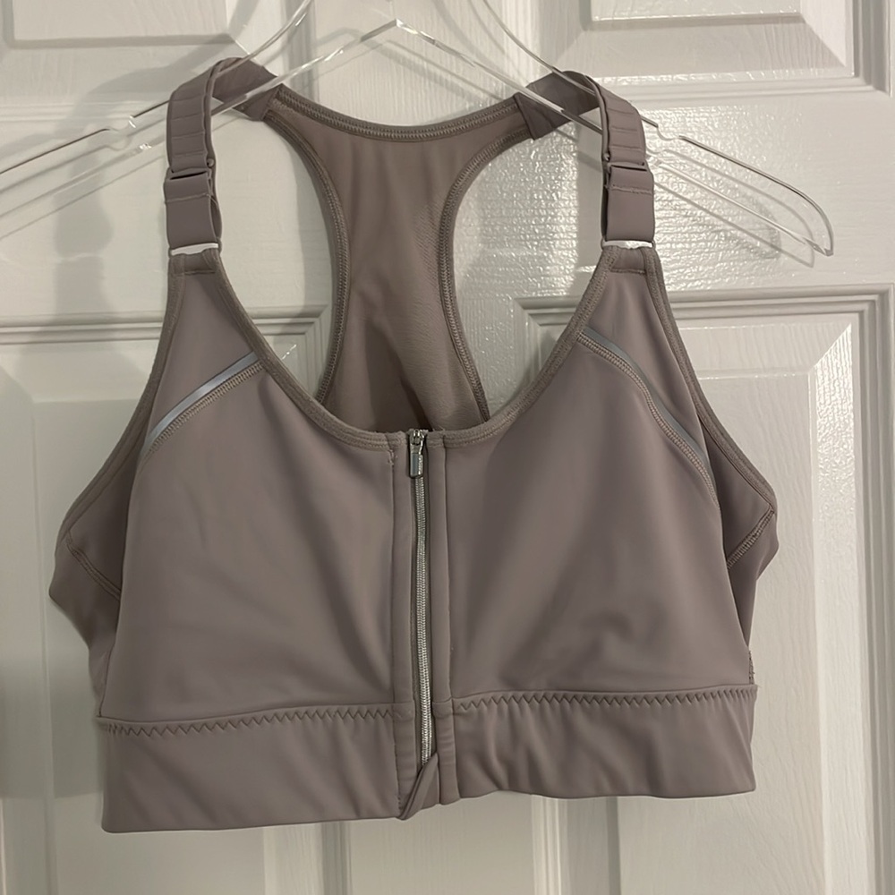 Athleta Sports Bra in Taupe with Silver Accents